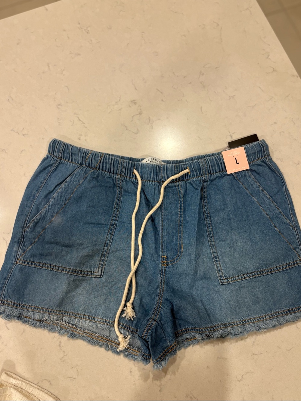 Celebrity Pink Light Blue Denim Drawstring Shorts